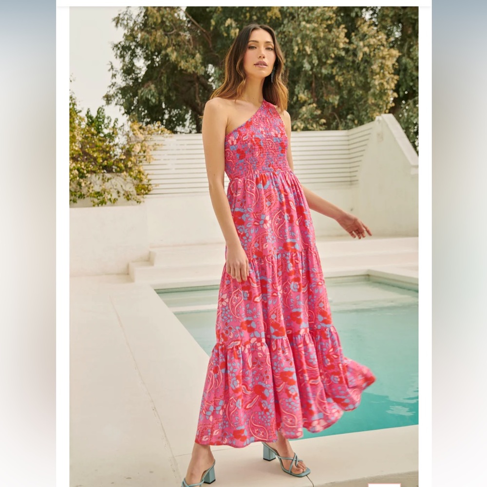 Smocked One Shoulder Maxi Dress